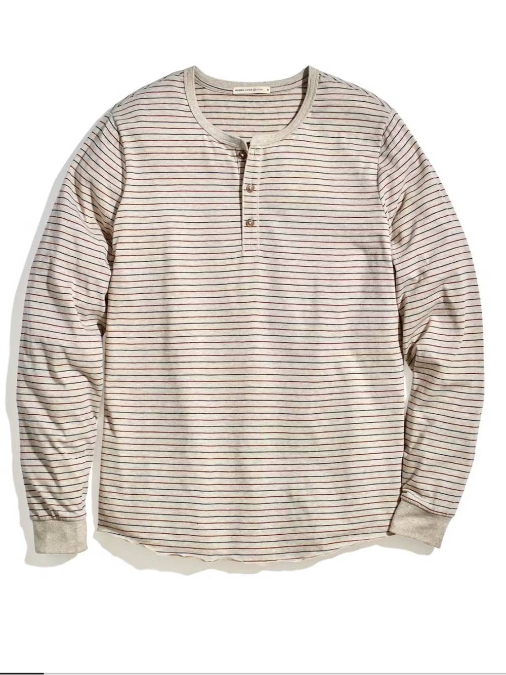 Marine Layer Long Sleeve Henley in Black/Cream Stripes